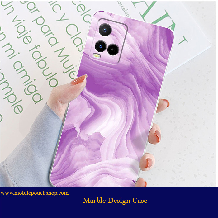 Custodia Per Vivo Y21/Y33s Con Cover Posteriore In Vetro Temperato E Bordo In Silicone TPU, Design Marmo, Colore Giallo, BRAND SET